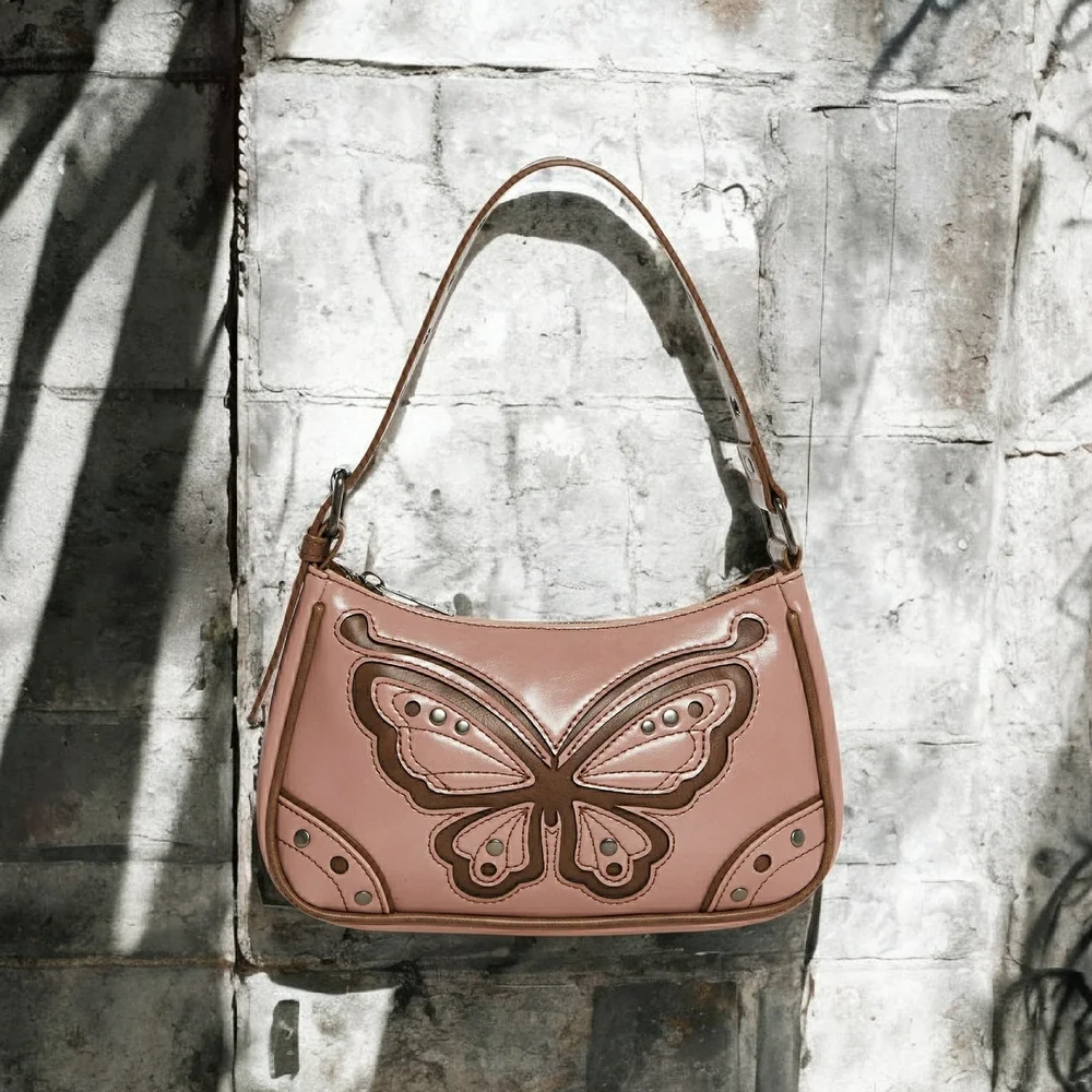 NWT! Pink Butterfly Shoulder Bag w/ Silver Studs